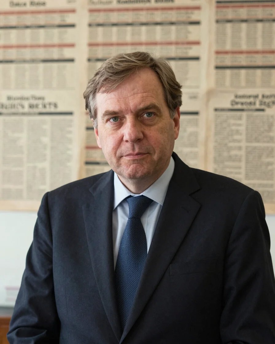 Portrait of Dr. Klaus Richter, a tax law expert, in a formal offi