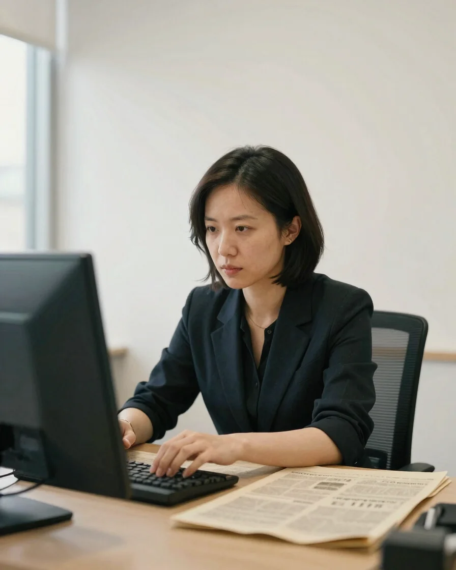 Portrait of Chen Li, an investment advisor, in a quiet, minimalis